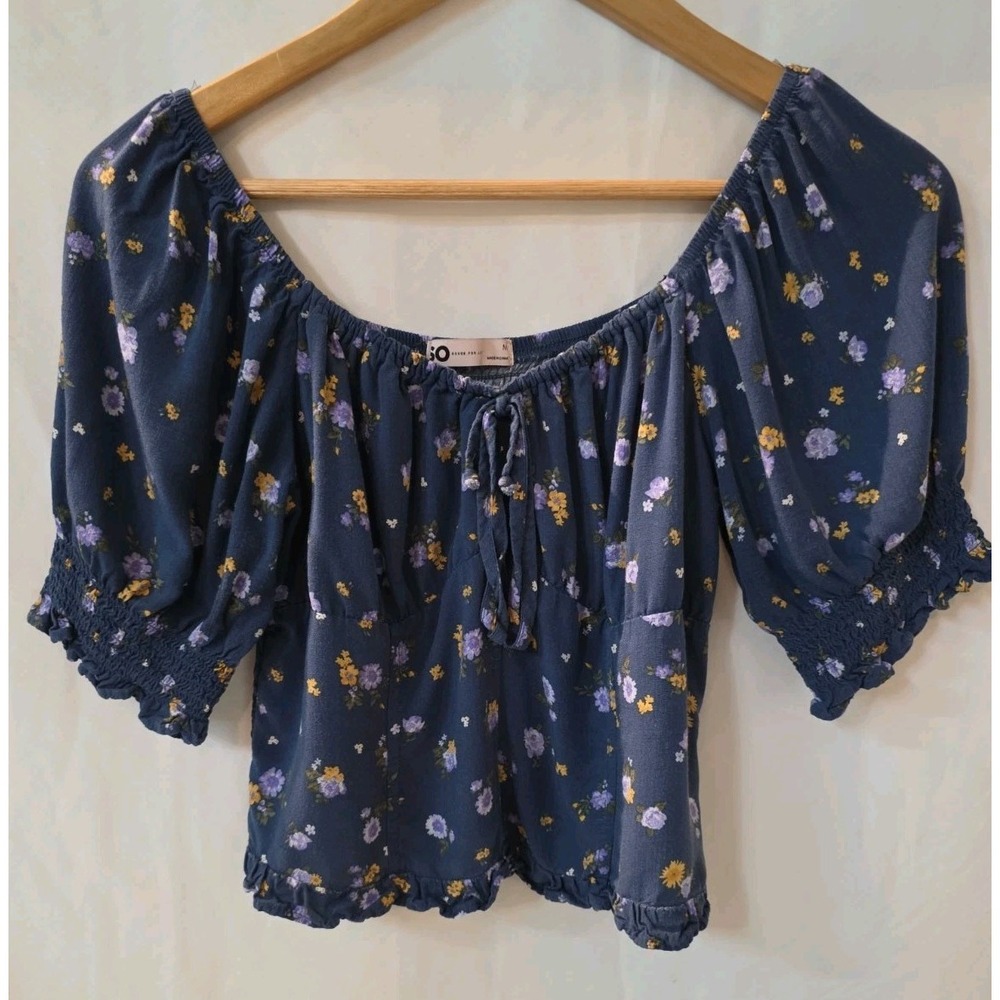 Juniors Cropped Floral Top Cottagecore Size M BohoFestival Peasant